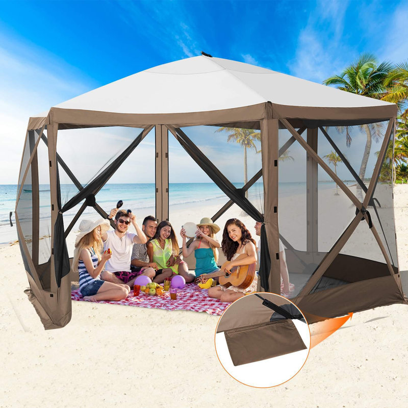 DreamDwell Home 12Ft x12Ft Pop Up Steel Patio Gazebo with Mosquito Netting Sidewalls Insect